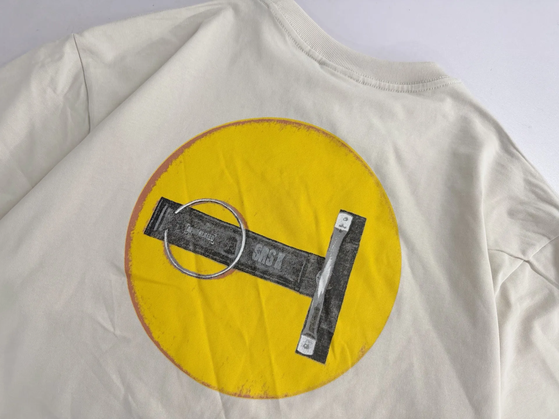 ❥8048#P126 Saint Mxxxxxx ✖️KLF new smiley face Made of double yarn double-ply pure cotton fabric 290 grams, comfortable and breathable to wear, full of street feel, loose fit Craftsmanship: glue rusty printing Size: (S-M-L-XL) Color: gray apricot